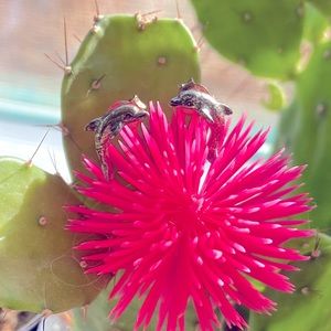 Tiny dainty .925 Sterling silver swimming dolphin studs pair earrings tarnished